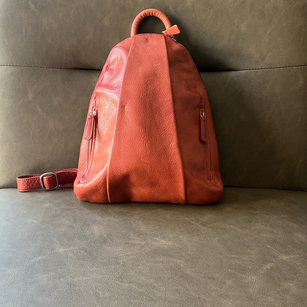 Red genuine leather backpack